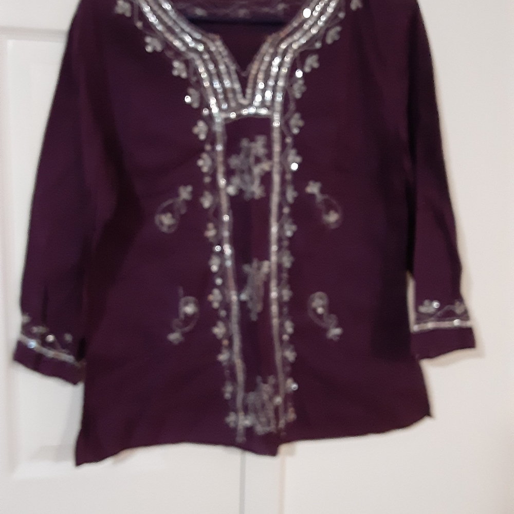 Purple sequence tunic short sari